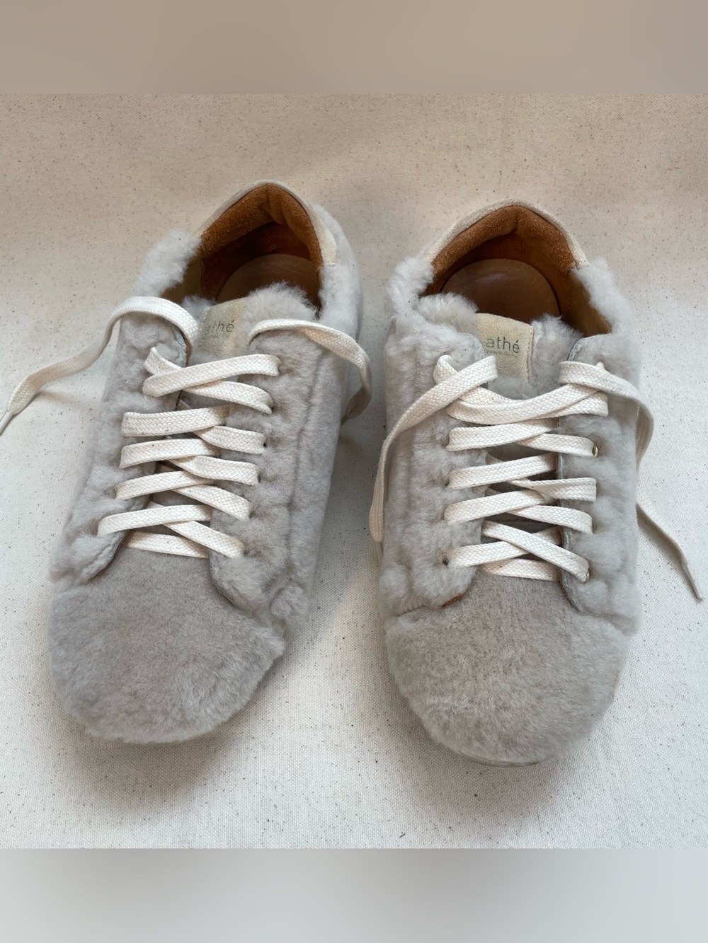 Vanessa Bruno Cream Shearling Lace-Up Sneakers